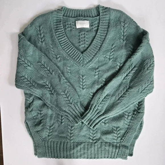 Lucky brand oversized wool blend Green V-Neck Sweater Sz Small - Picture 2 of 10
